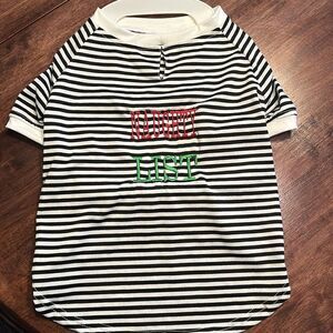 Tails & Noses Everyday Black White Striped Dog Christmas Shirt Naughty List- Lge